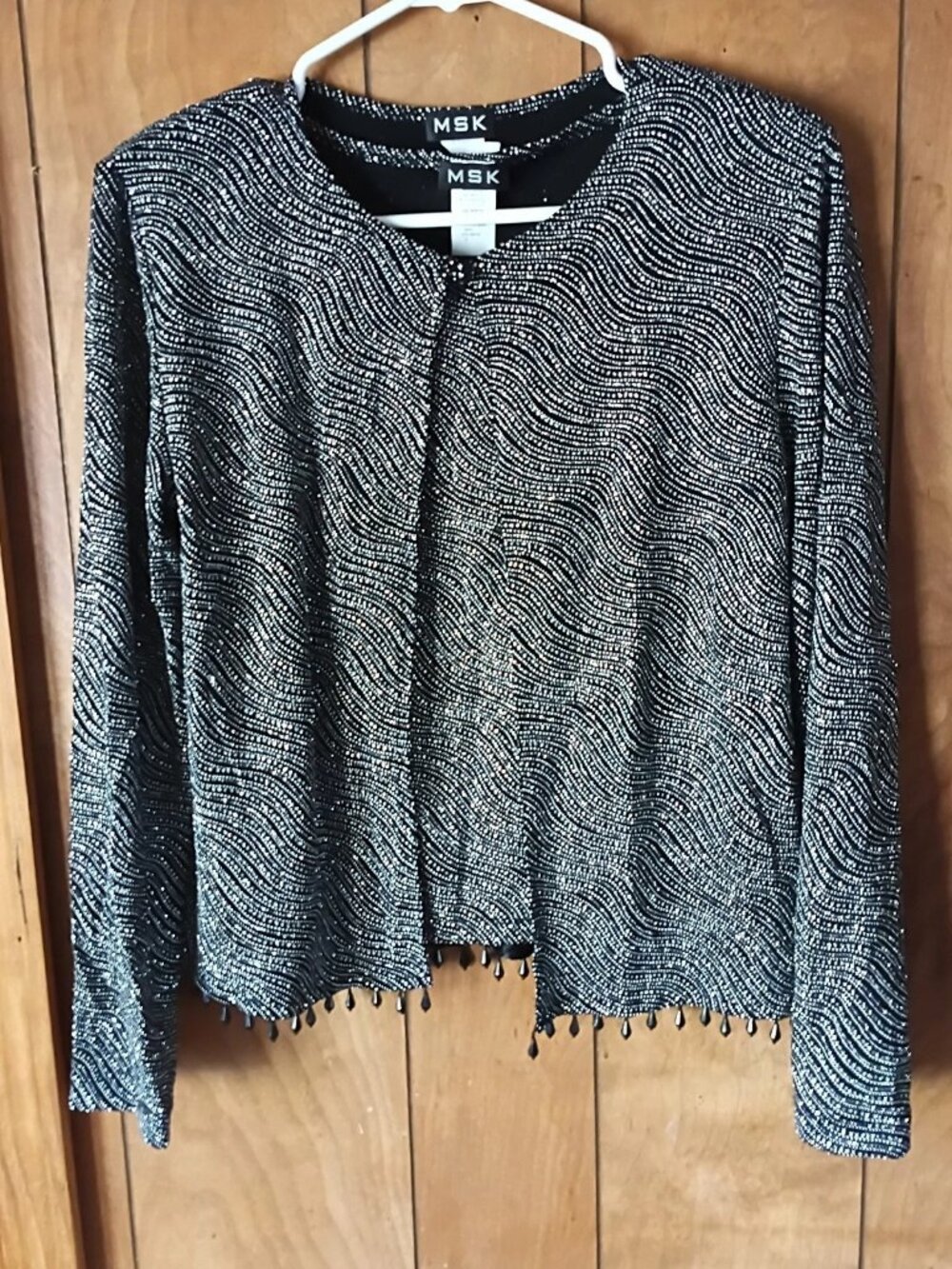 MSK 2 Piece Beaded Hem Jacket & Top Set Women’s Size Small Black Silver Metallic